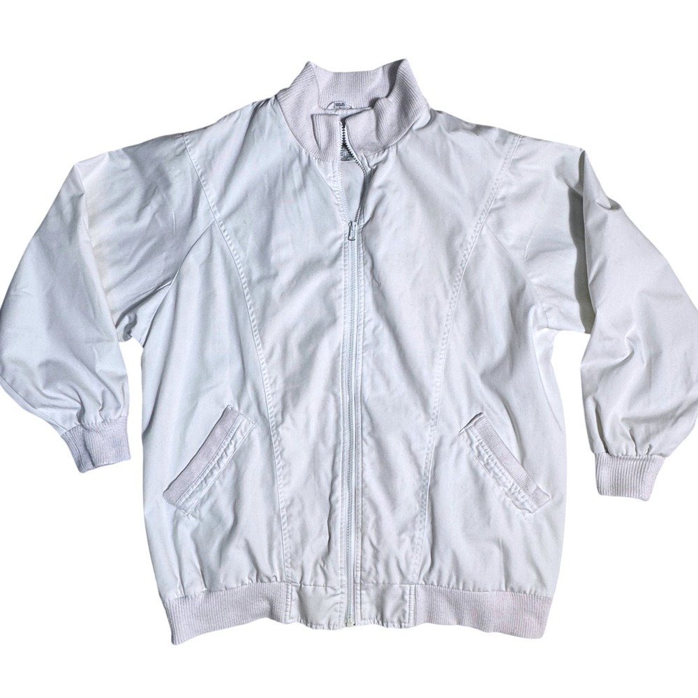 1980's Country Concepts Womens Jacket Full Zip Coat Windbreaker L. White Bomber